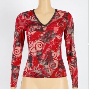 Petit‎ Pois Mesh Top Women S Red Black Sheer Long Sleeve Y2K Clubwear Festival
